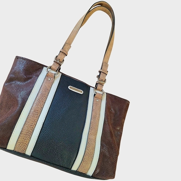 👜 Dana Buchman Brown Striped Tote Bag w/ Faux Suede Accents - Picture 15 of 16